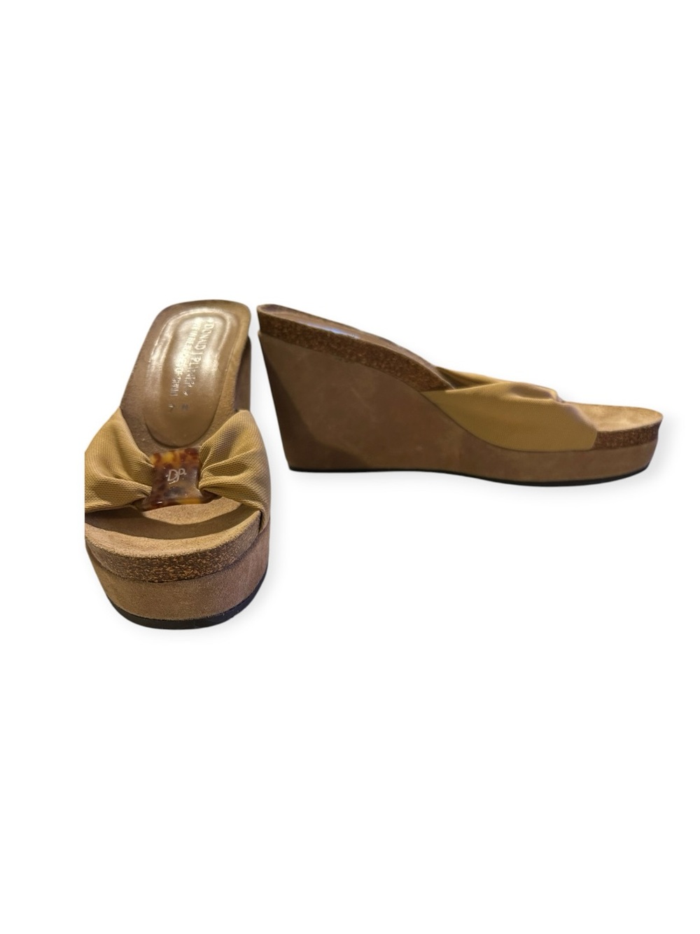 Donald J Pliner Congo Mesh Elastic Knotted Slide Wedge Sandals Tan Tortoise Size